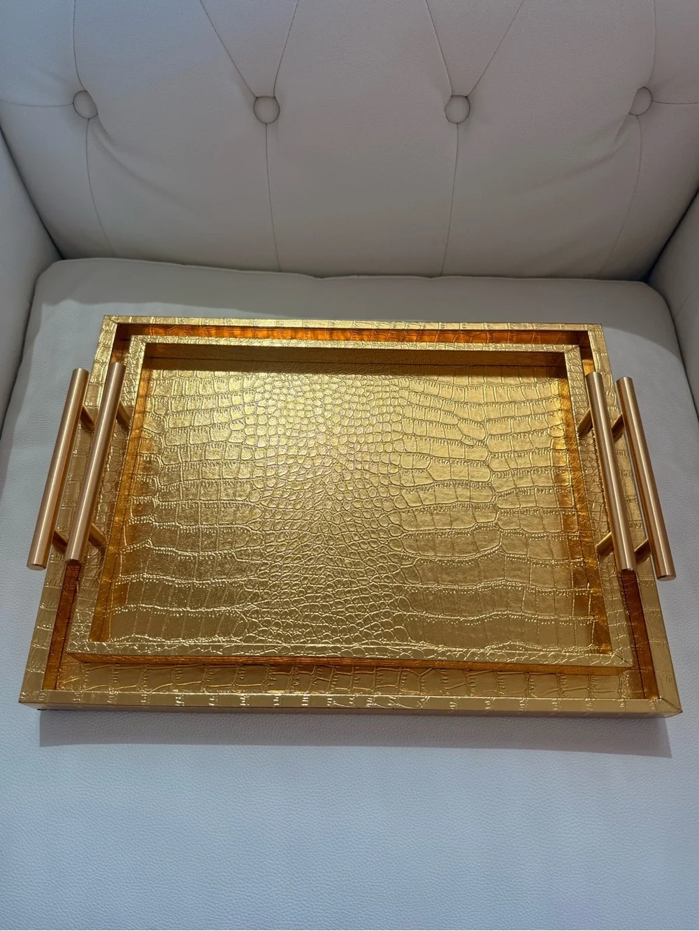 Gold Croc-Embossed Decorative Serving Trays